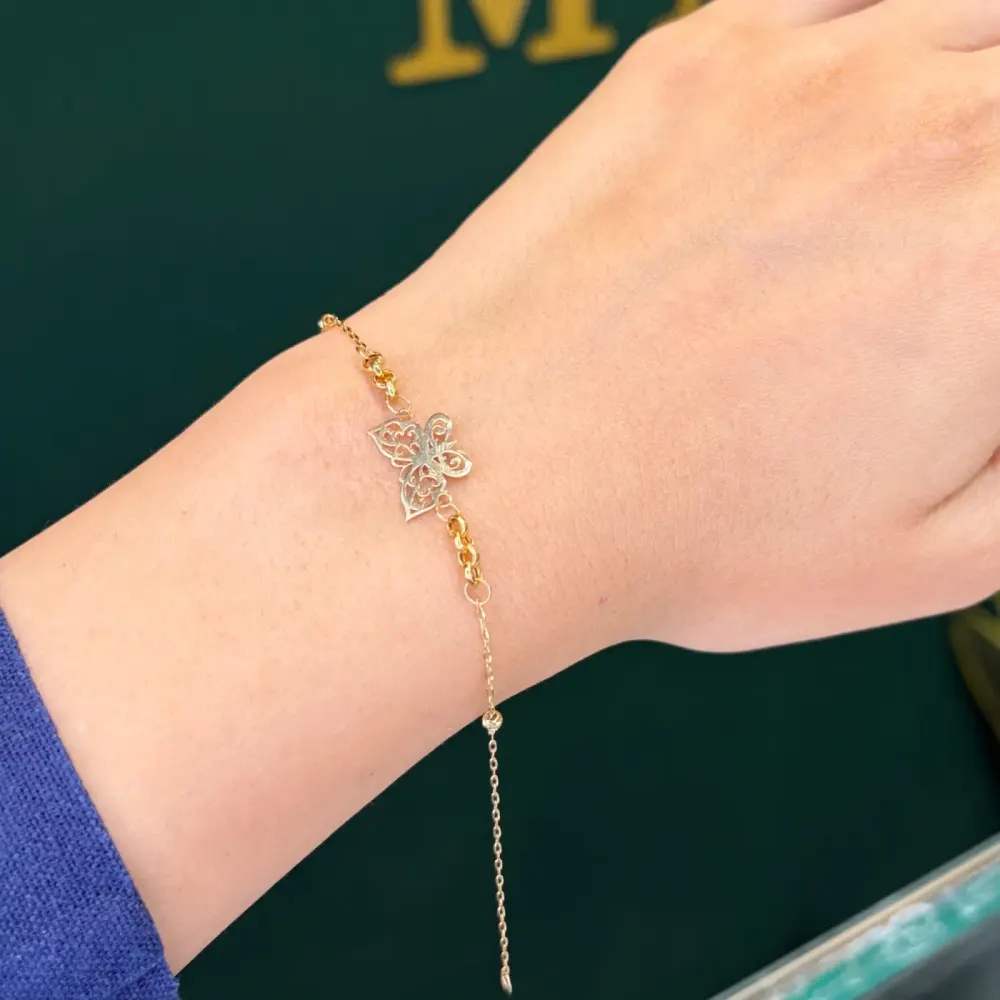 دستبند طلا ۱۸ عیار مینیمال پروانه وزن ۱٫۴۹۰ گرم اجرت ساخت ۱۲.۵ درصد کد GD01 000069 - تصویر 2