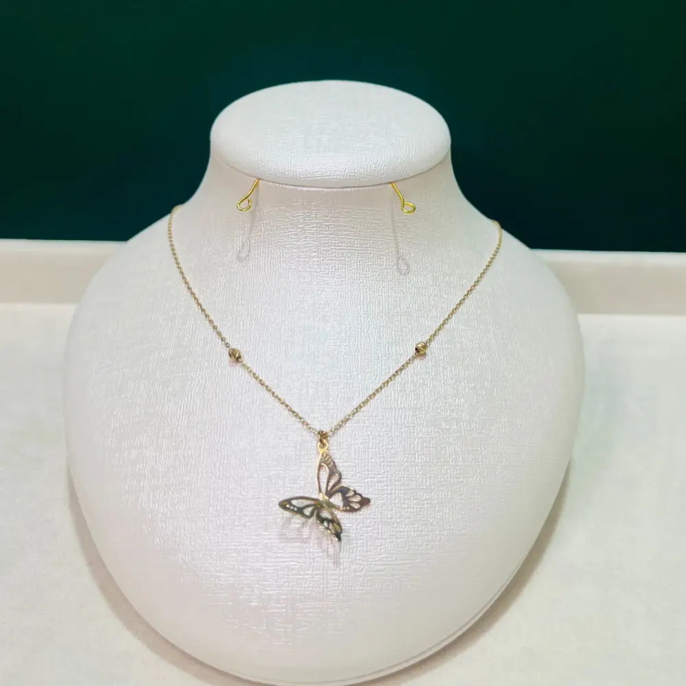 گردنبند طلا 18 عیار طرح پروانه مشبک وزن 1.650 گرم اجرت ساخت ۹ درصد کد GD01 000080