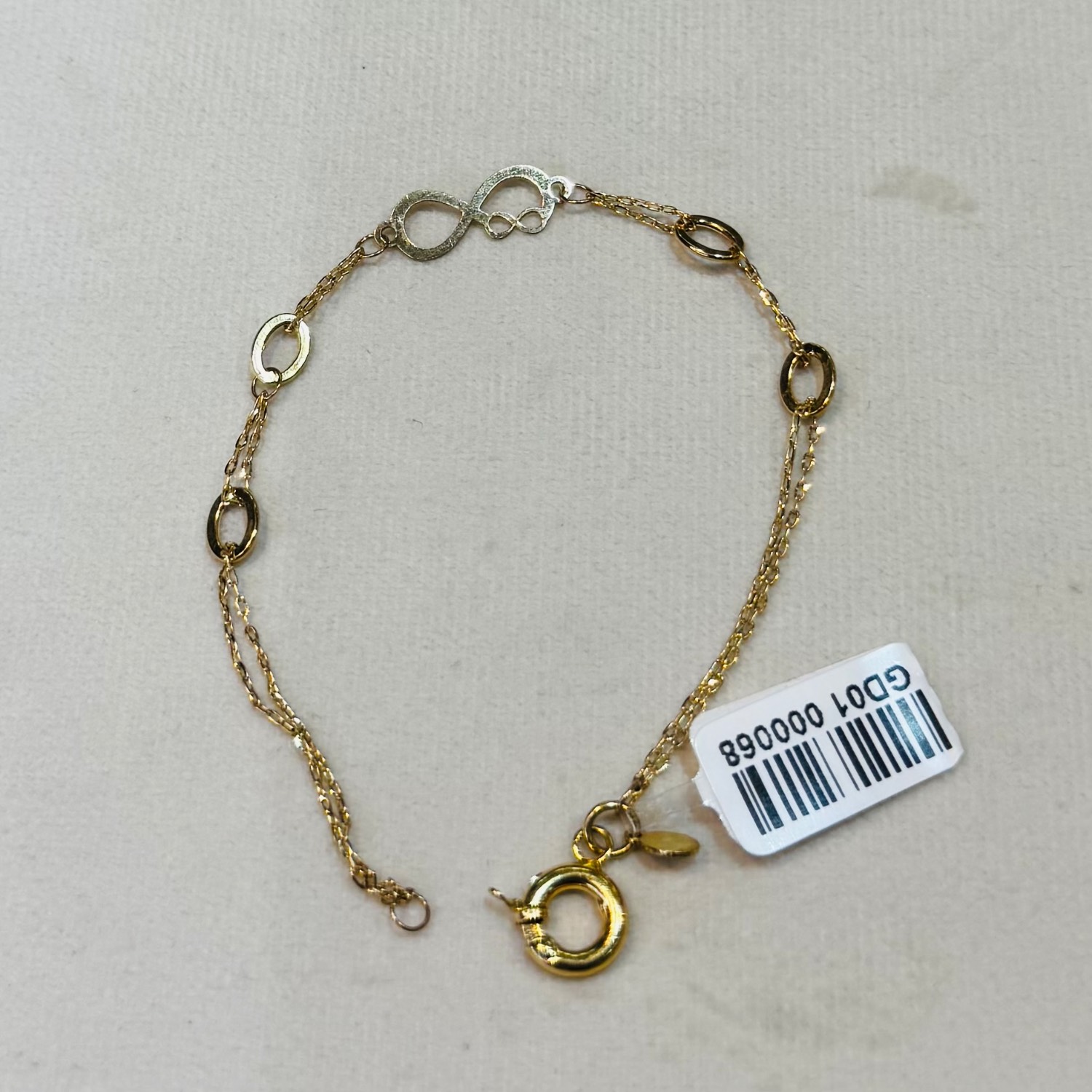 دستبند طلا 18 عیار مینیمال بی نهایت وزن ۱.۷۲ گرم اجرت ساخت ۱۲ درصد کد GD01 000068